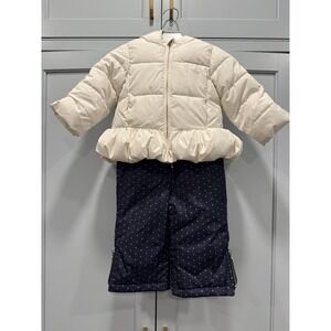 NWT Gap Ivory Peplum Puffer Jacket And Navy Bib Overall Snowpants 12-18 Months